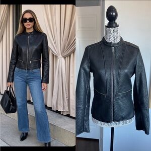 New Lord & Taylor Black Textured Leather Jacket Coat. Small/Size 4.